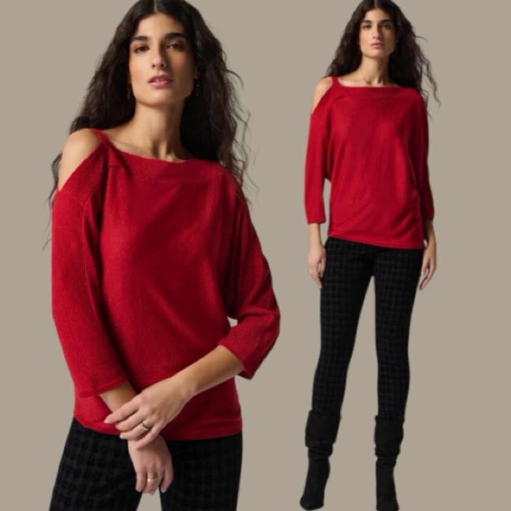 Joseph Ribkoff Red Cold Shoulder Knit Top XXL Holiday Party